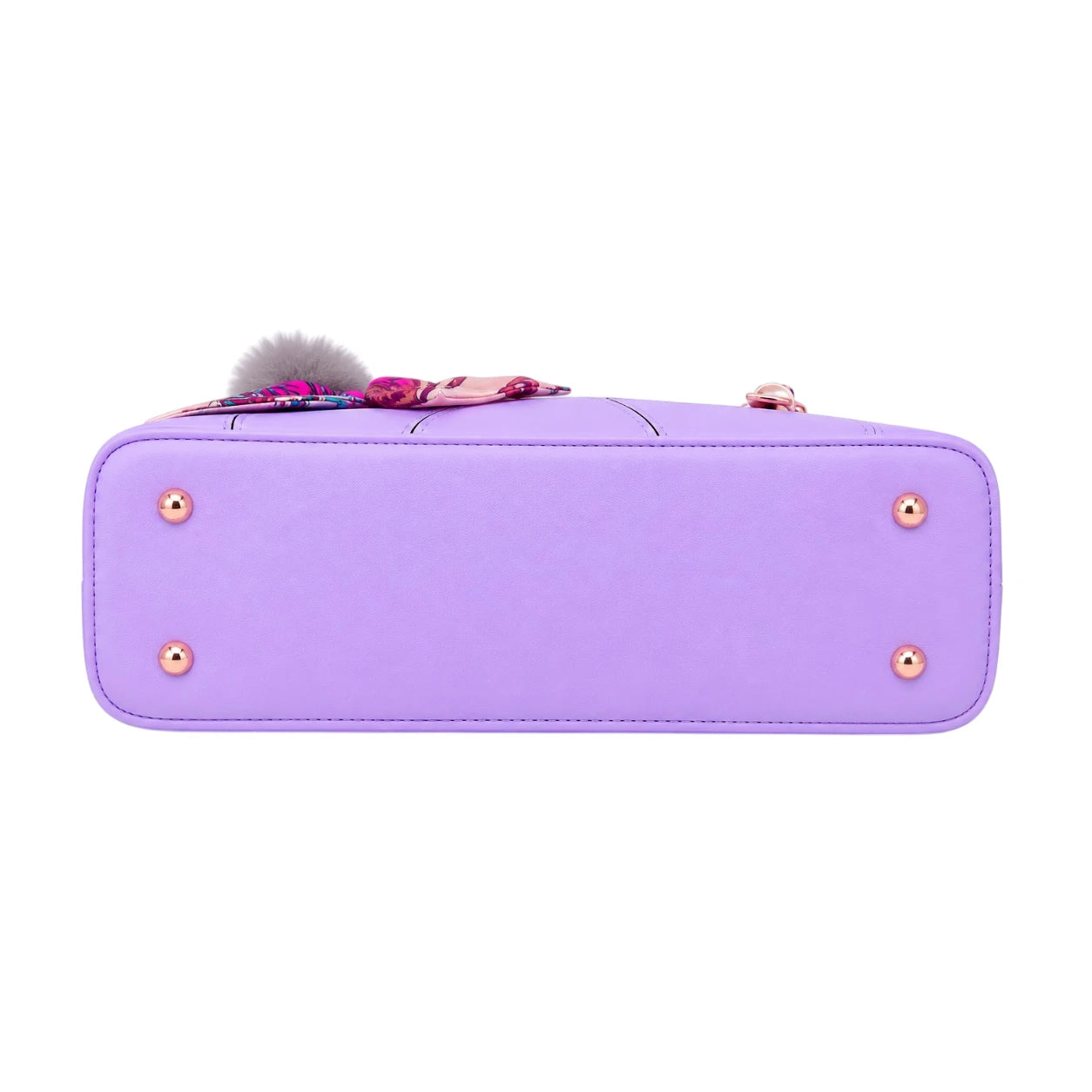 Torcz Purple Leather Handbag With Printed Scarf Accent