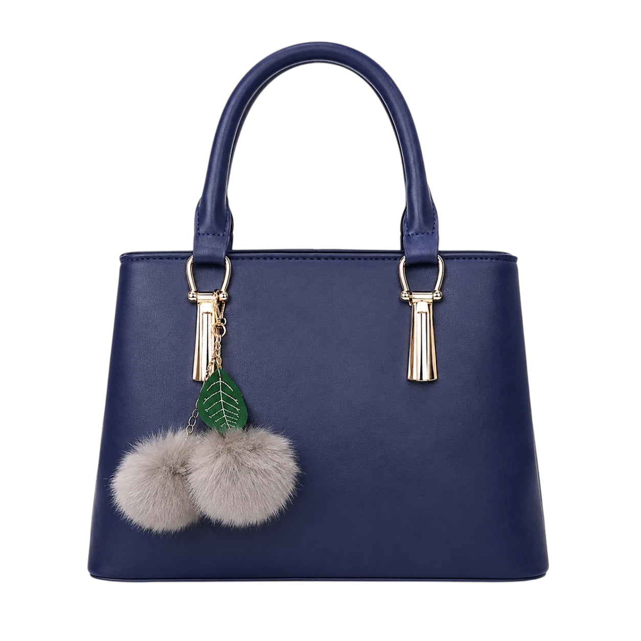 Torcz Navy Leather Carry Bag With Pom Charm Accent