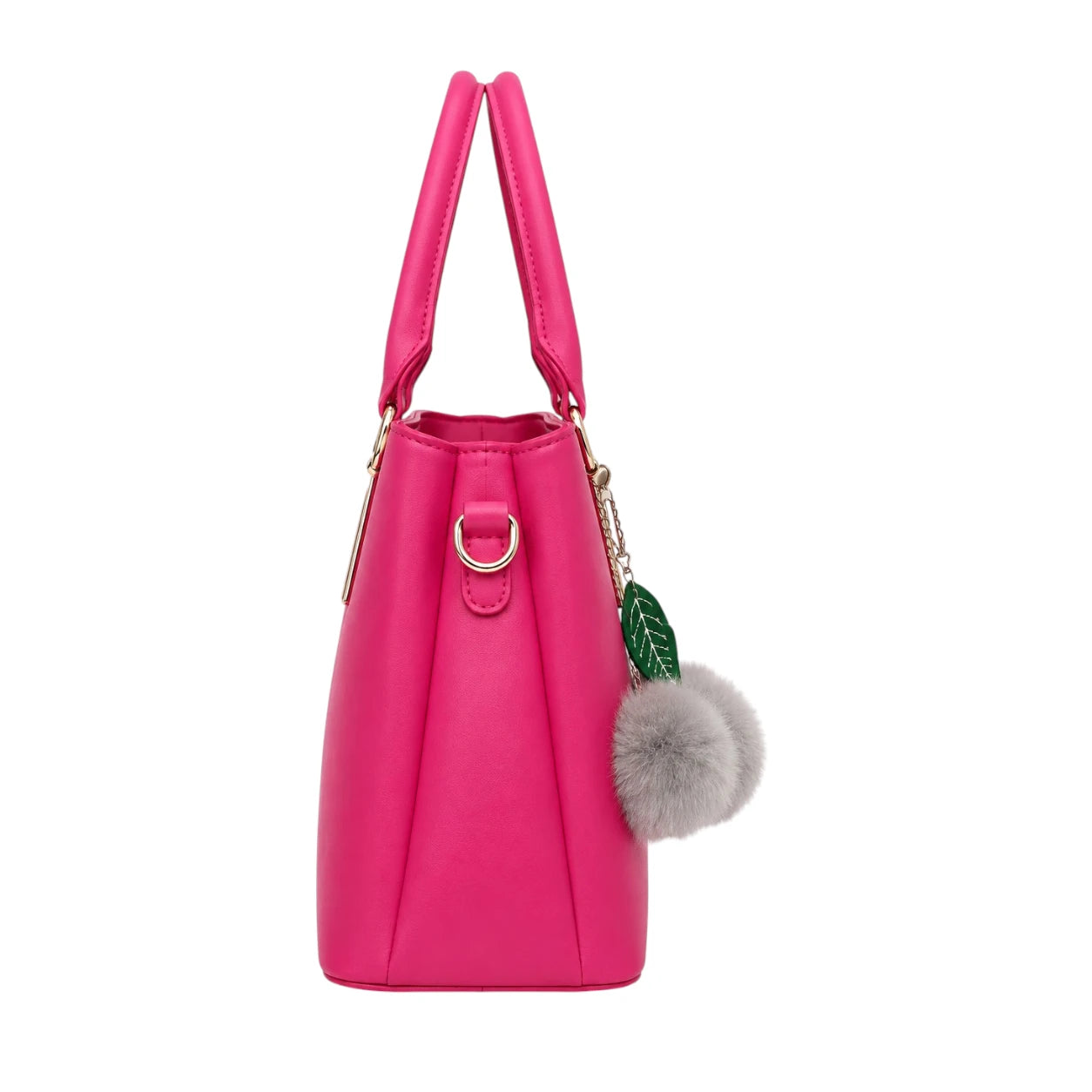 Torcz Pink Leather Carry Tote With Decorative Pom Charm