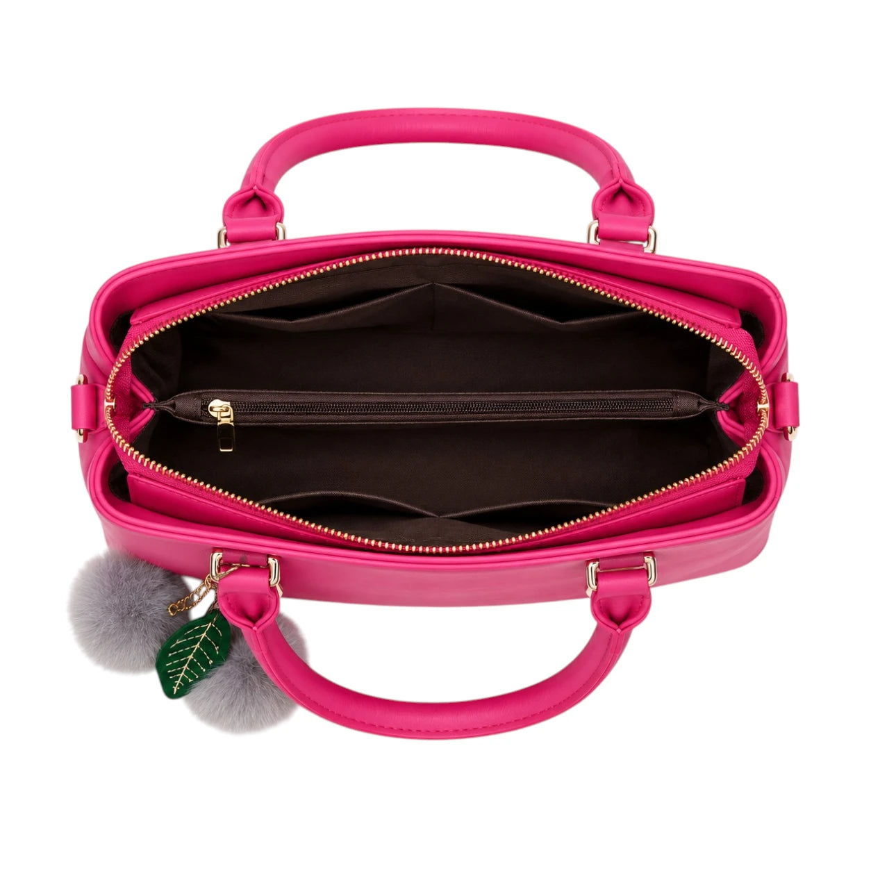 Torcz Pink Leather Carry Tote With Decorative Pom Charm