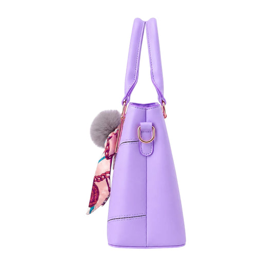 Torcz Purple Leather Handbag With Printed Scarf Accent