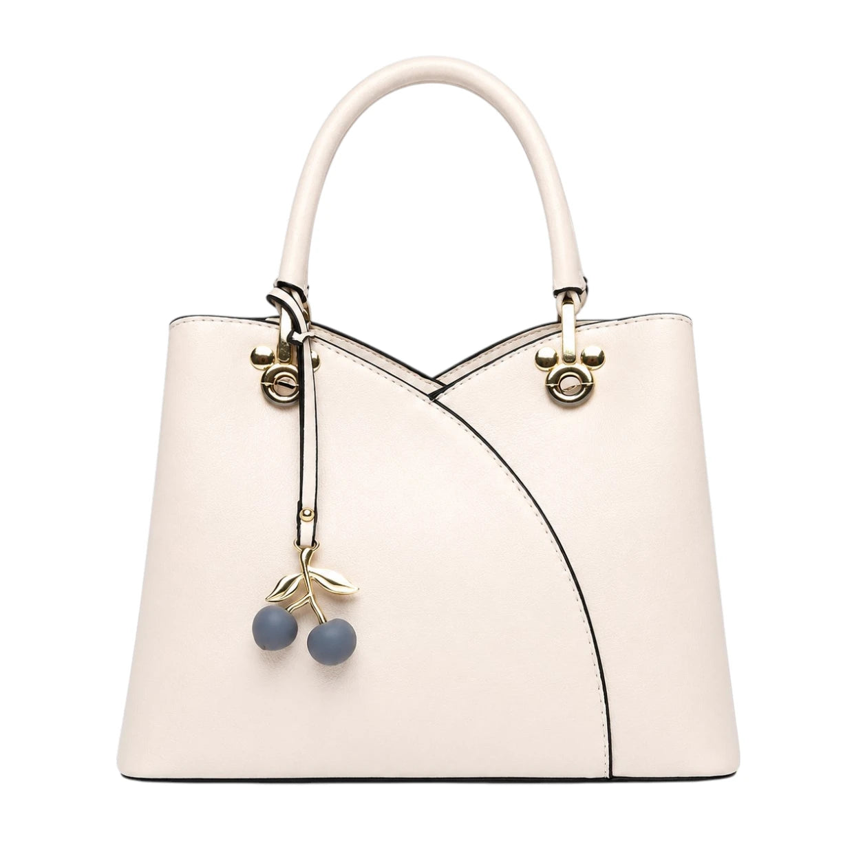 Torcz White Leather Handbag With Cherry Pendant Accent