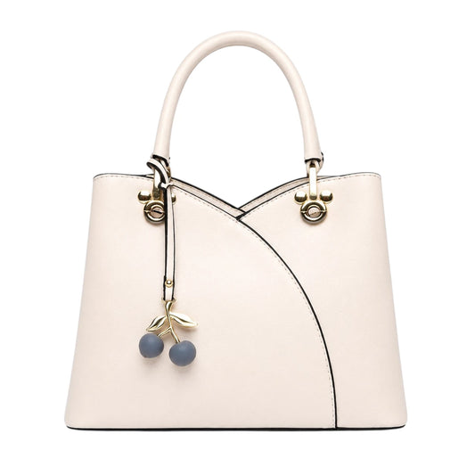 Torcz White Leather Handbag With Cherry Pendant Accent