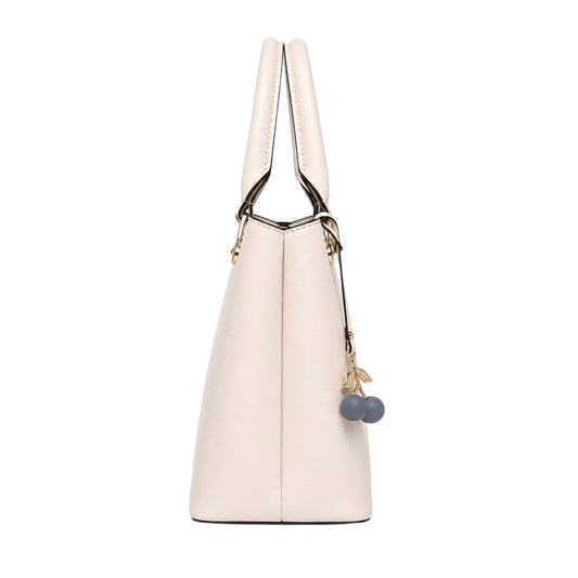 Torcz White Leather Handbag With Cherry Pendant Accent