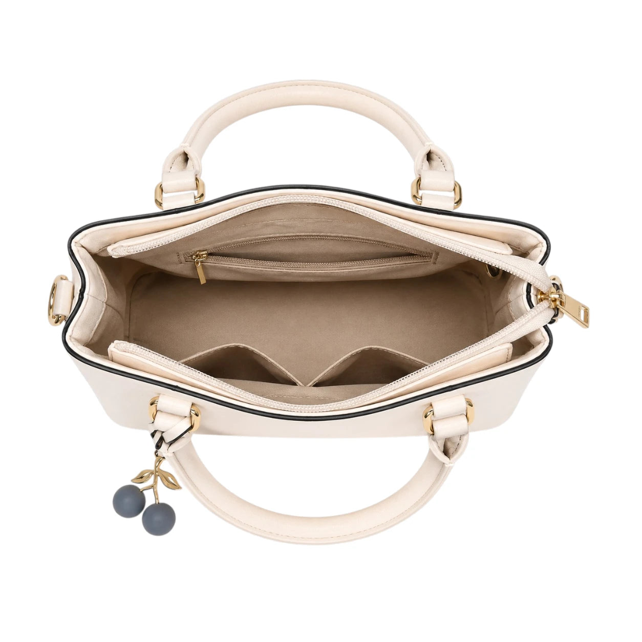 Torcz White Leather Handbag With Cherry Pendant Accent